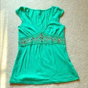 Mint green detailed Hollister top